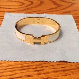 Hermes Gold & White Clic Clac H Bracelet Made In France. *No Box*